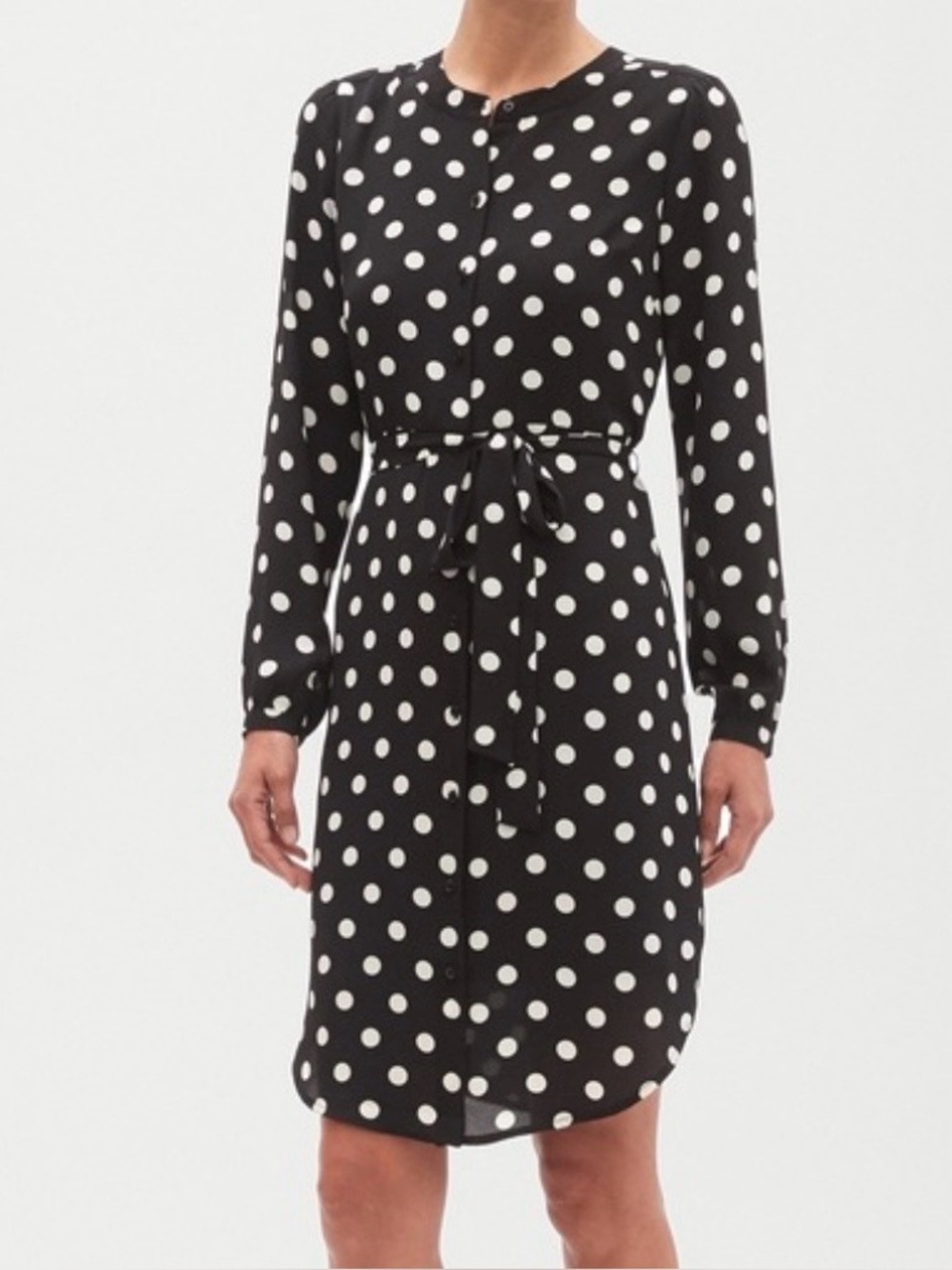 Banana Republic Black and White Polka Dot Long-Sleeve Shirt Dress size 2